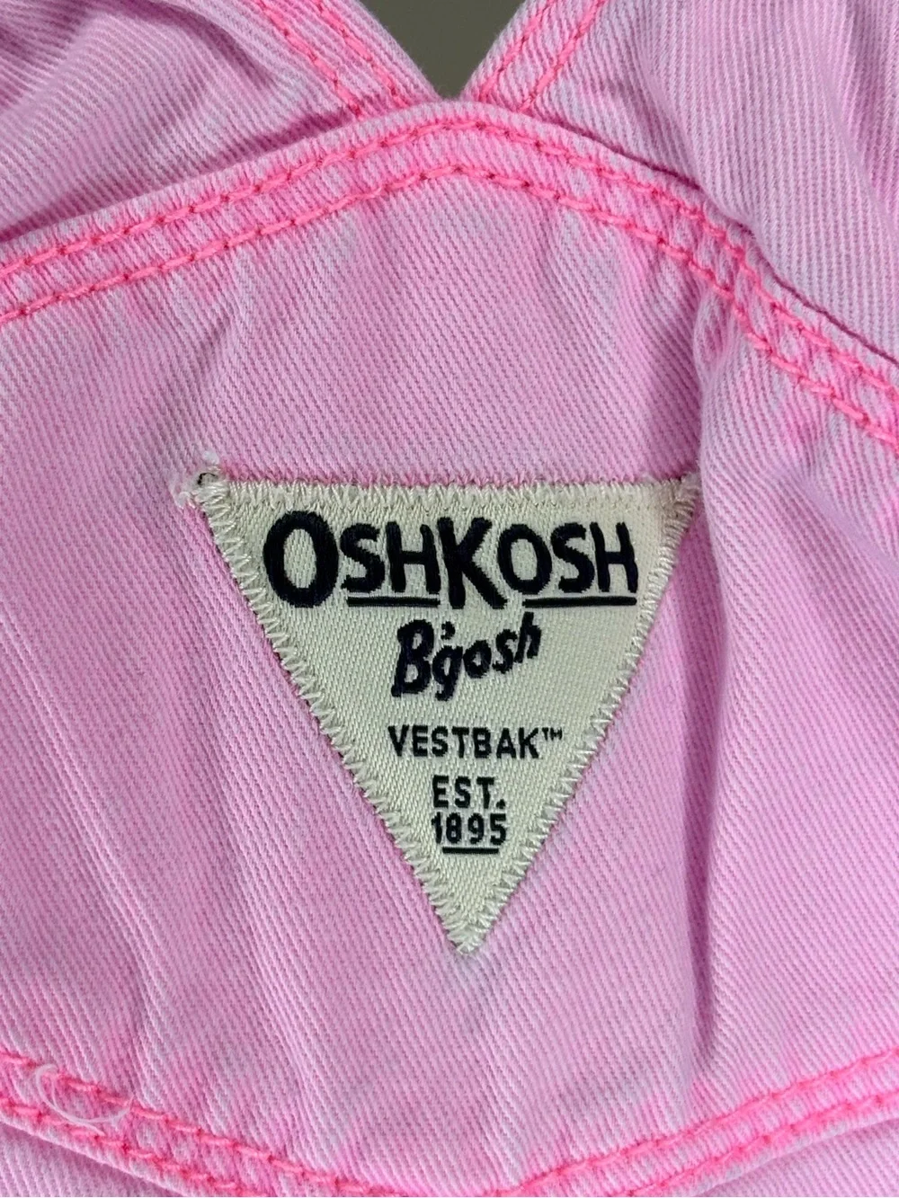 OshKosh B'gosh Pastel Pink Heart Short Summer Denim Overalls 12M